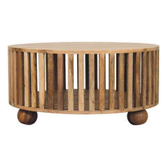 Solid Wood Slatted Round Coffee Table, Oak-ish, Light Brown
