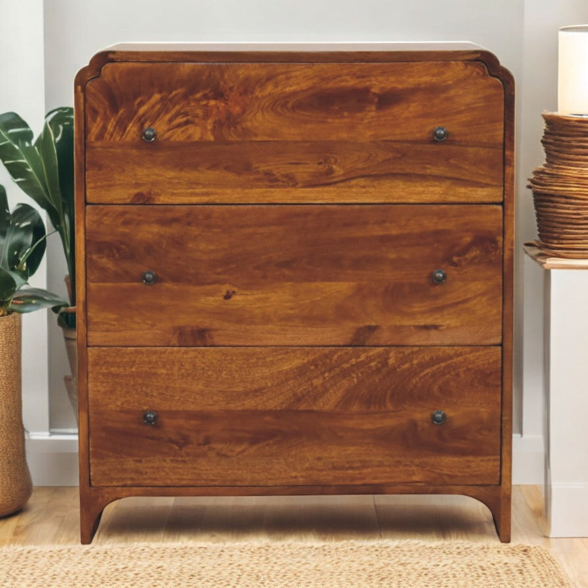Solid Wood Newton Chest, 3-Drawers, Chestnut, Brown