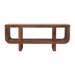 Solid Wood Orion Curved Media Unit, 3 Open Slots, Chestnut, Brown