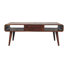 Solid Wood, Avora 2-Drawer, 2 Open-Slot, Chestnut Coffee Table, Dark Brown