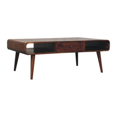Solid Wood, Avora 2-Drawer, 2 Open-Slot, Chestnut Coffee Table, Dark Brown