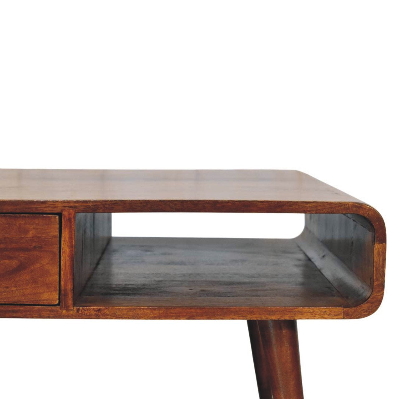 Solid Wood, Avora 2-Drawer, 2 Open-Slot, Chestnut Coffee Table, Dark Brown