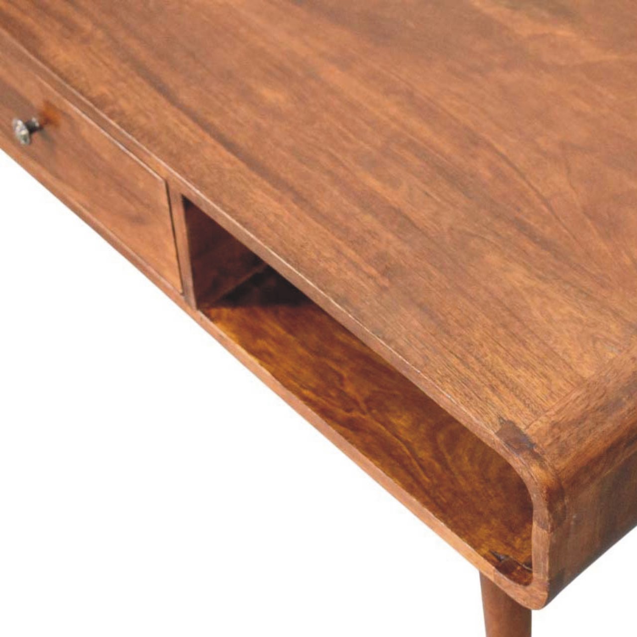 Solid Wood, Avora 2-Drawer, 2 Open-Slot, Chestnut Coffee Table, Dark Brown