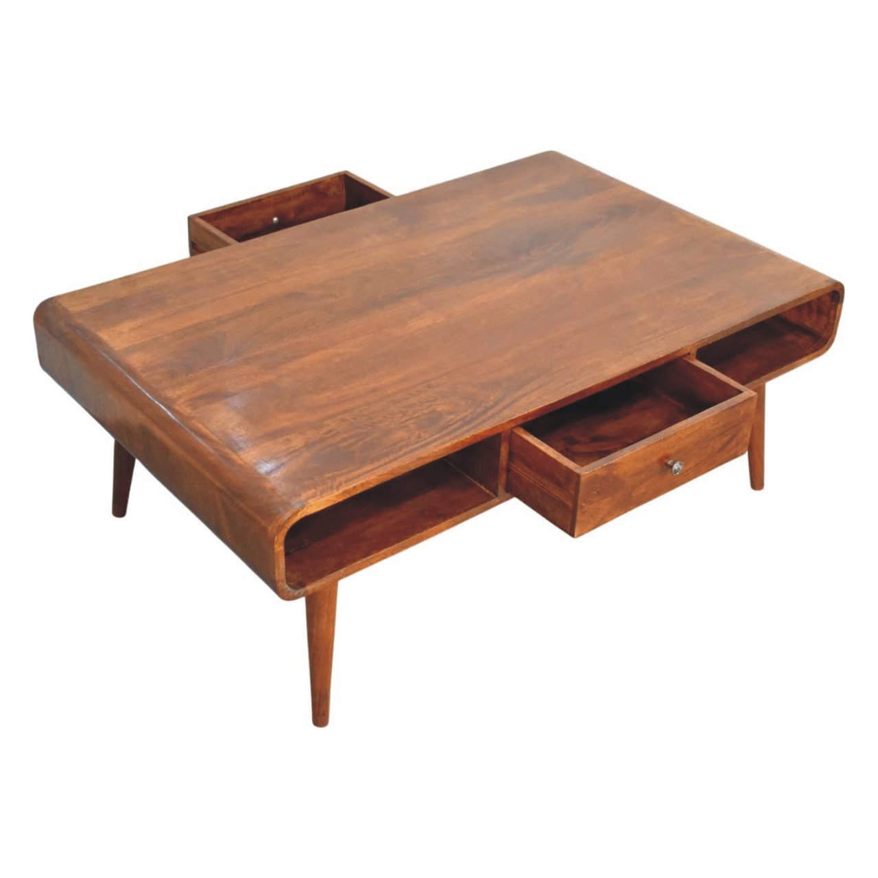 Solid Wood, Avora 2-Drawer, 2 Open-Slot, Chestnut Coffee Table, Dark Brown