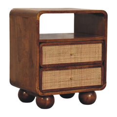 Solid Wood Larissa Chestnut Nightstand, 2-Drawers, 1 Open-Slot, Beige and Brown