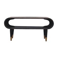 Solid Wood Velvet Mocha Curved Edge Console with Brass Accents