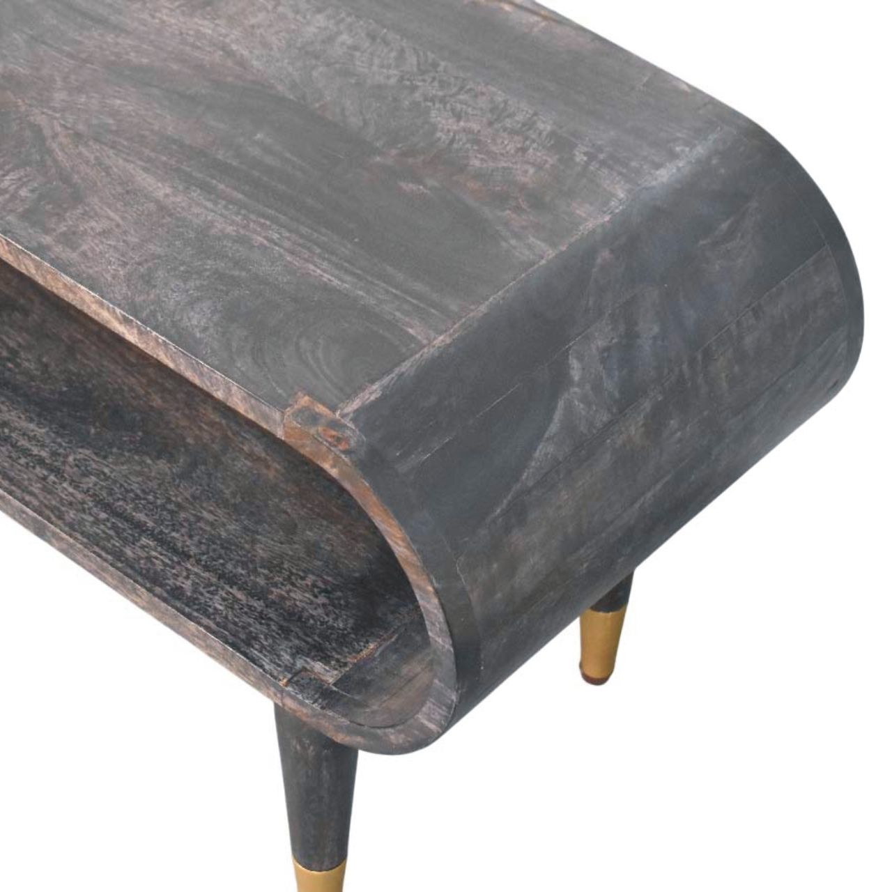 Solid Wood Velvet Mocha Curved Edge Console with Brass Accents