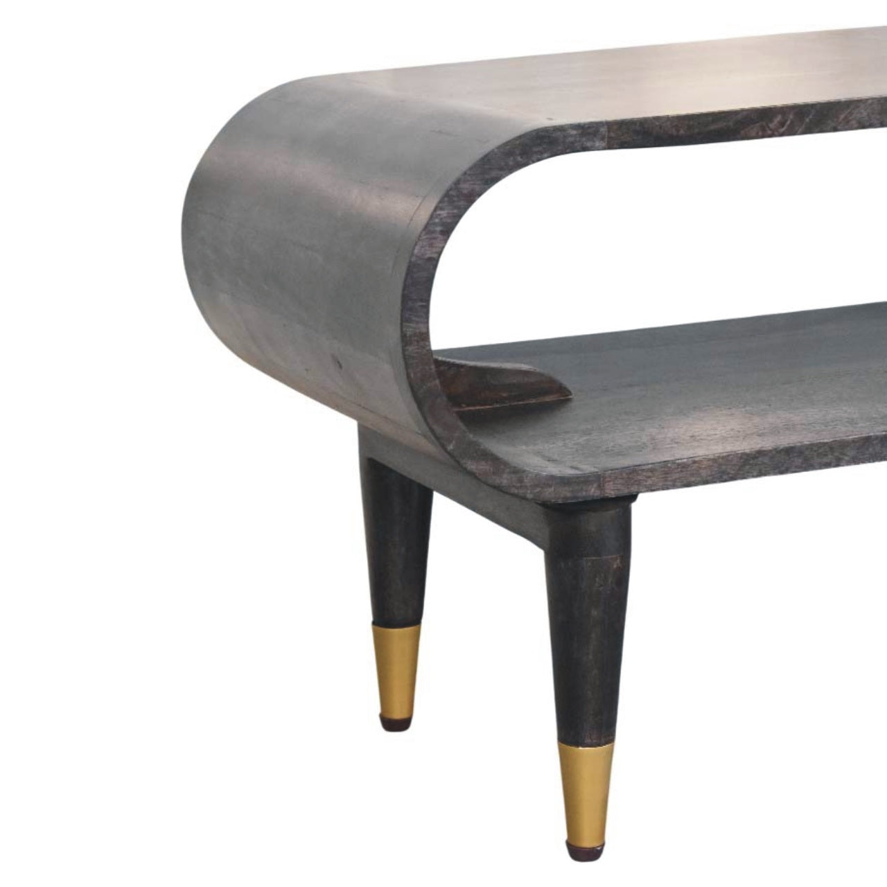 Solid Wood Velvet Mocha Curved Edge Console with Brass Accents