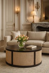 Solid Wood Monaco Round Rattan Centerpiece,Beige & brown