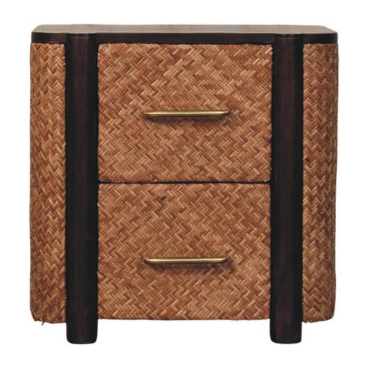 Solid Wood Havana Canefront Drawers,Brown with 2 Drawers