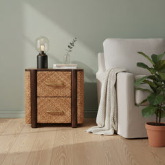 Solid Wood Havana Canefront Drawers,Brown with 2 Drawers