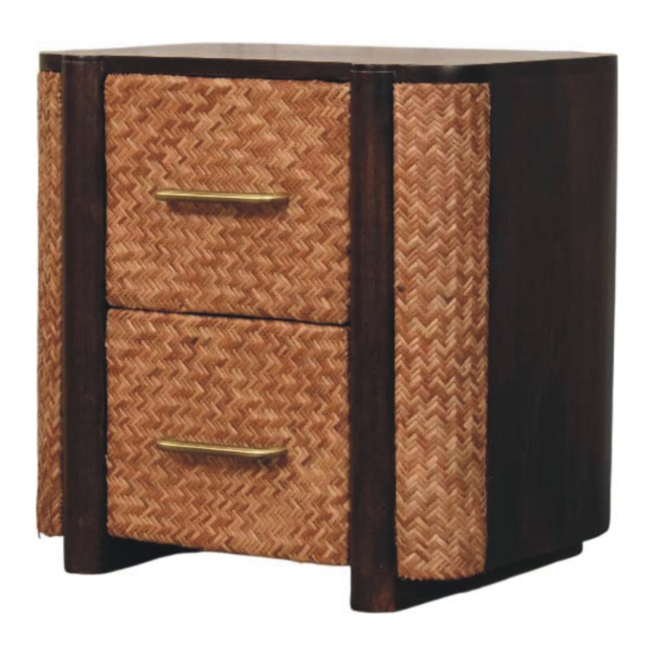 Solid Wood Havana Canefront Drawers,Brown with 2 Drawers