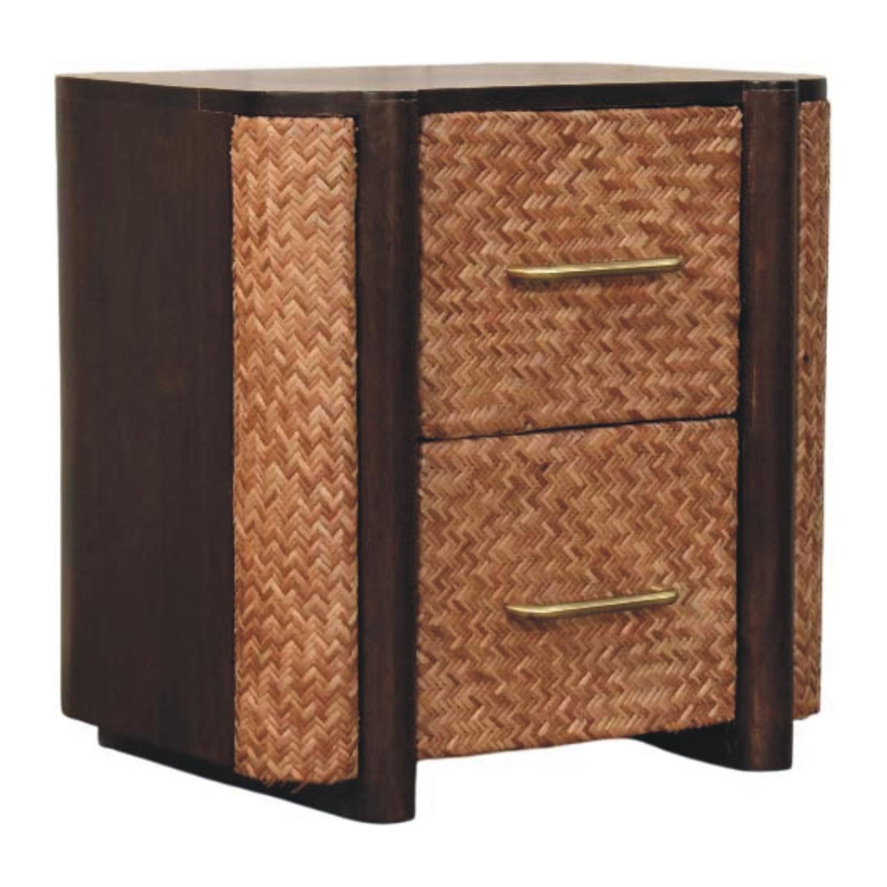 Solid Wood Havana Canefront Drawers,Brown with 2 Drawers
