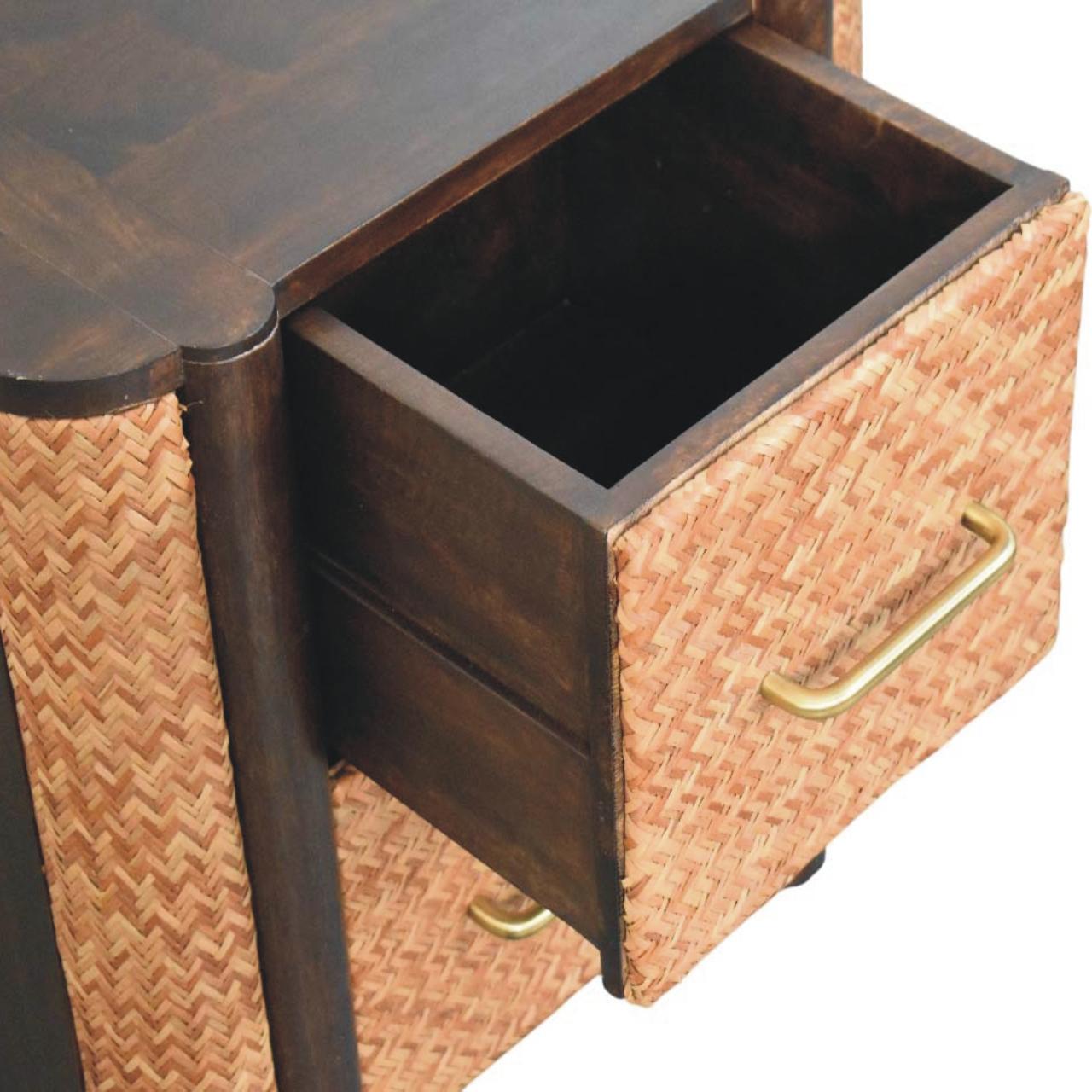 Solid Wood Havana Canefront Drawers,Brown with 2 Drawers