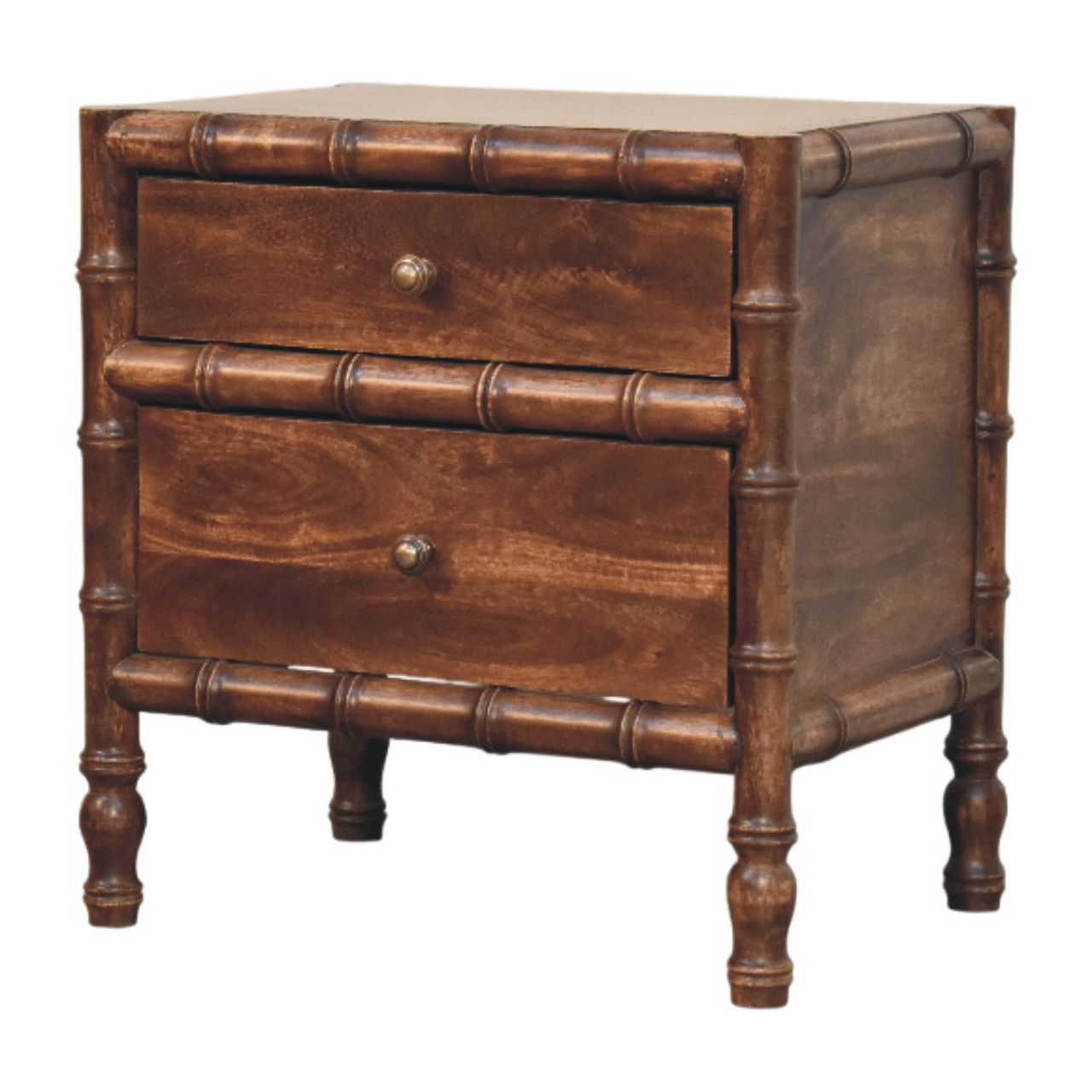 Solid Wood Bamboo Frame Nightstand in Roasted Almond,Brown with 2 Drawers