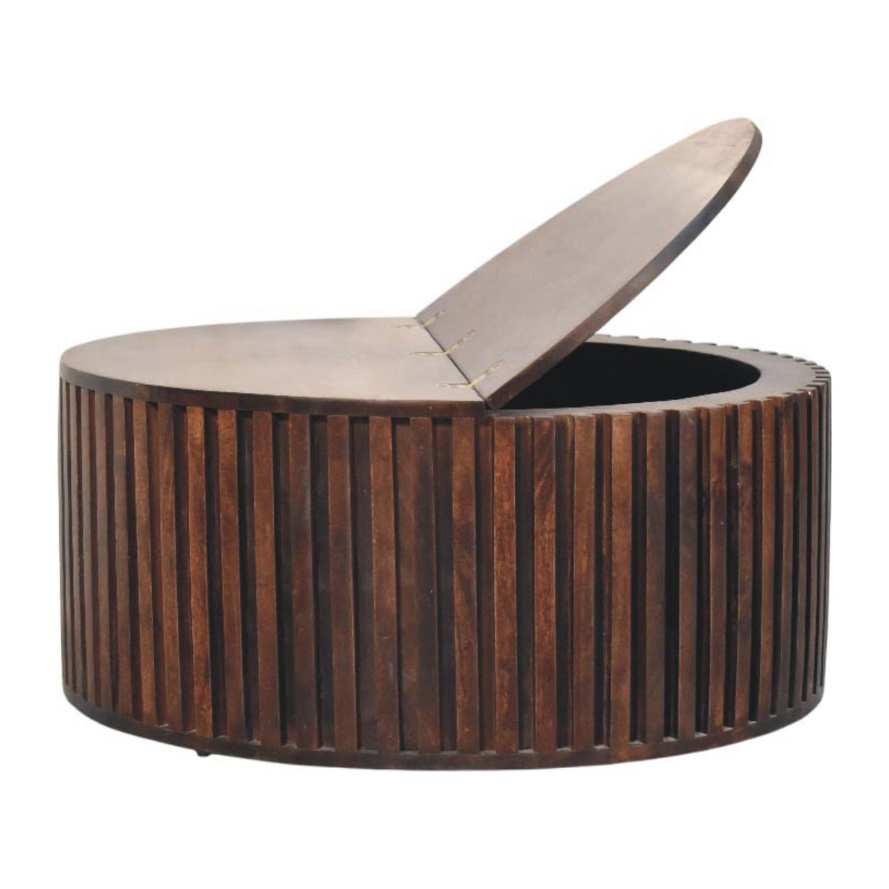 Solid Wood Orion Slatted Coffee Table,Brown With Storage inside