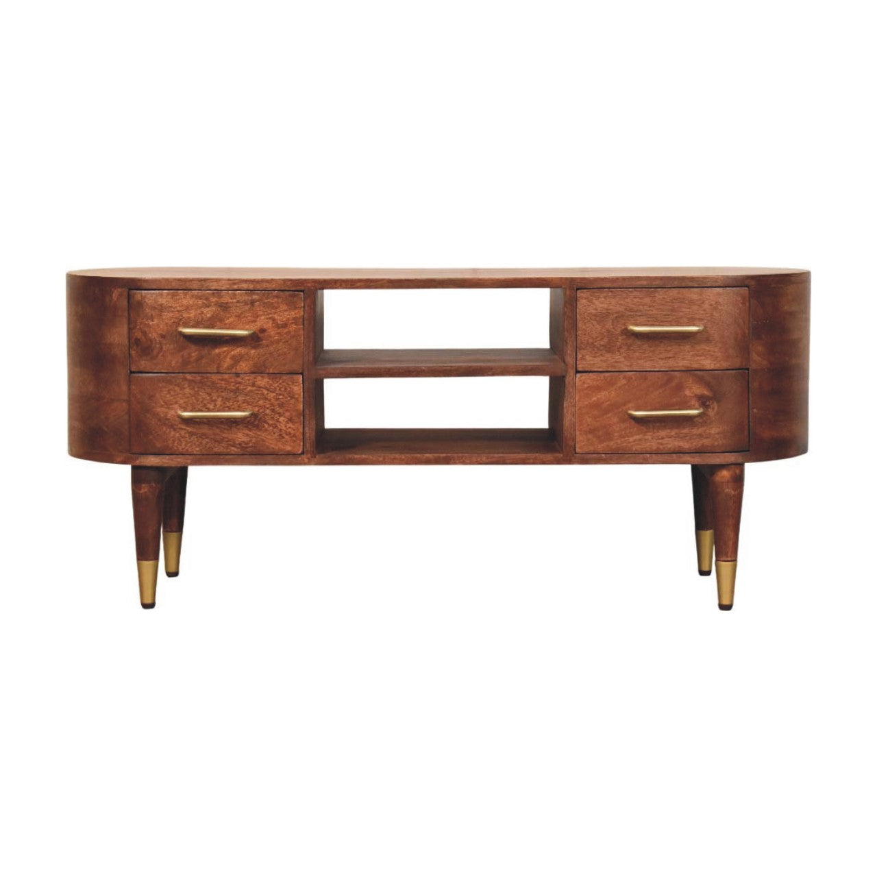 Solid Wood Jetson Curve Media Console,Brown With 4-Drawers,2-shelf