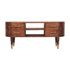 Solid Wood Jetson Curve Media Console,Brown With 4-Drawers,2-shelf