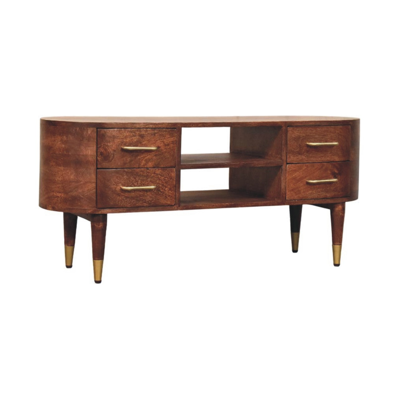 Solid Wood Jetson Curve Media Console,Brown With 4-Drawers,2-shelf