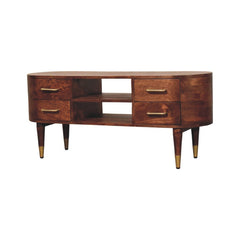 Solid Wood Jetson Curve Media Console,Brown With 4-Drawers,2-shelf