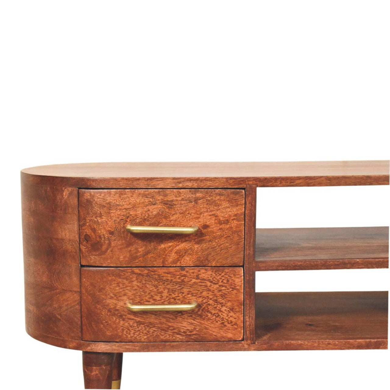 Solid Wood Jetson Curve Media Console,Brown With 4-Drawers,2-shelf