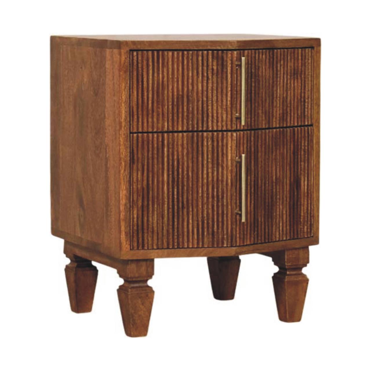 Solid Wood Louvre Bedside Unit,Brown,2-Drawers