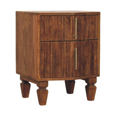 Solid Wood Louvre Bedside Unit,Brown,2-Drawers