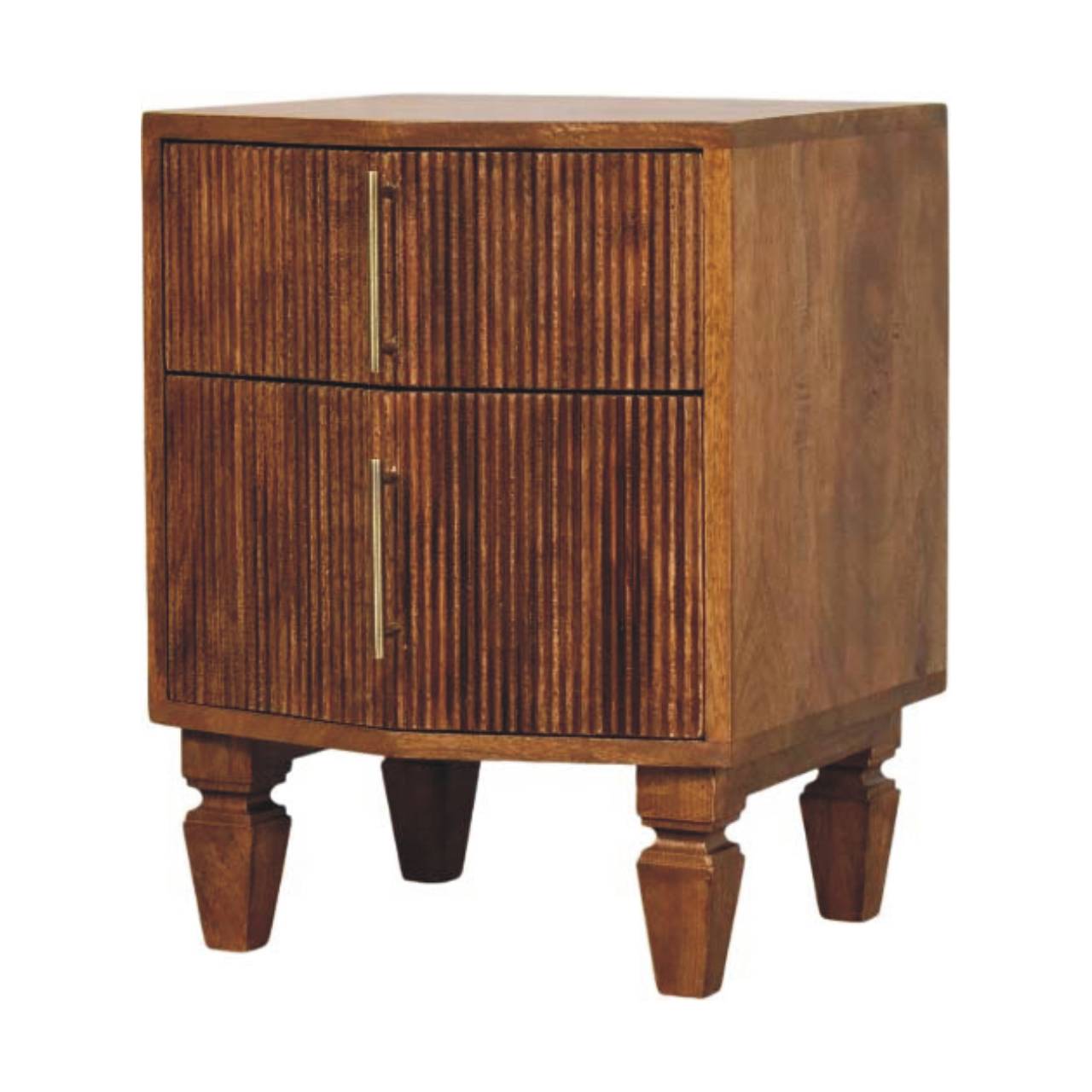Solid Wood Louvre Bedside Unit,Brown,2-Drawers