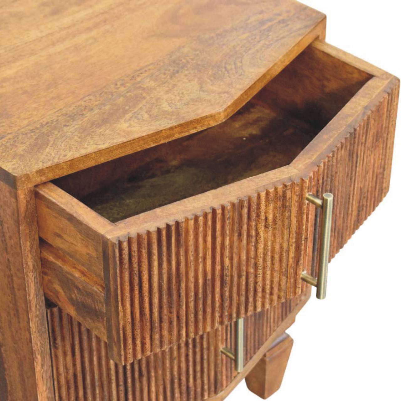 Solid Wood Louvre Bedside Unit,Brown,2-Drawers