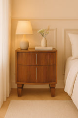 Solid Wood Louvre Bedside Unit,Brown,2-Drawers