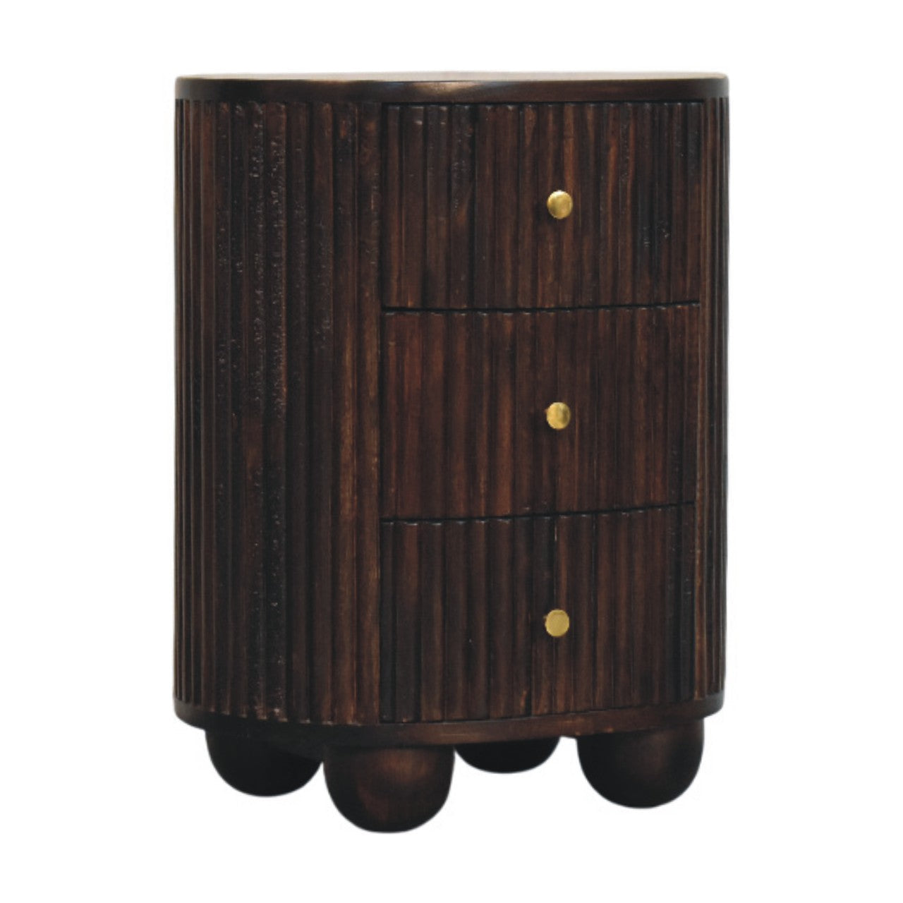 Solid Wood Curved Fluted 3-Drawer Drum Chest,3-Drawers