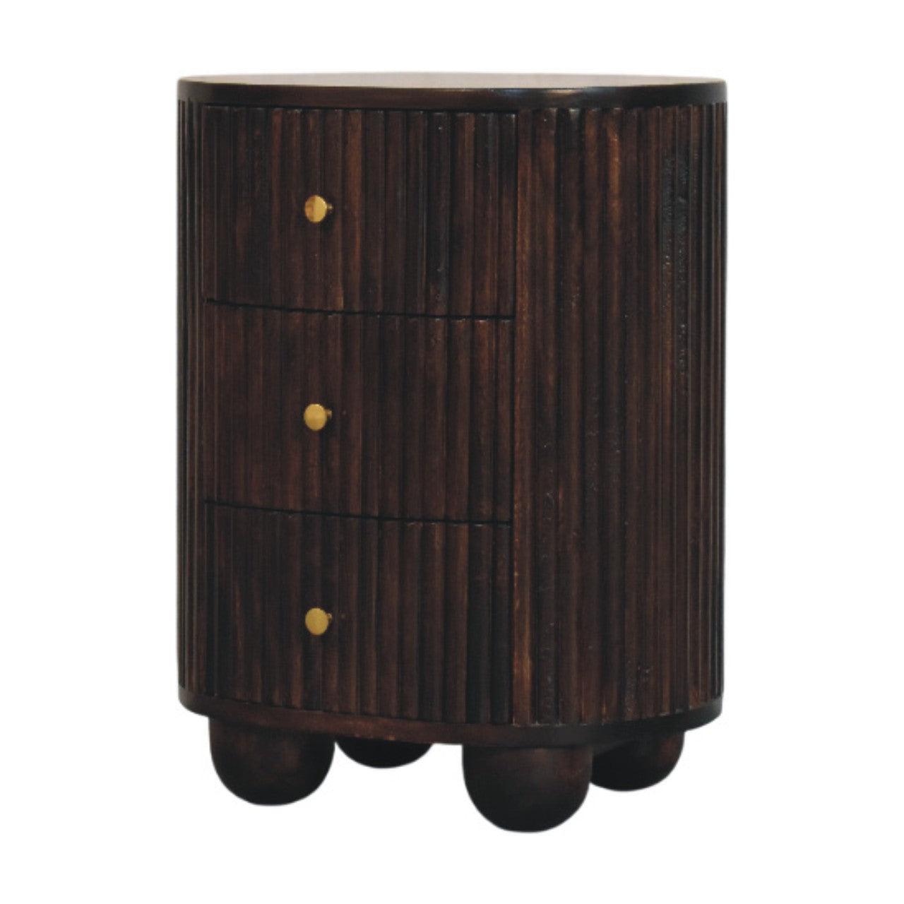 Solid Wood Curved Fluted 3-Drawer Drum Chest,3-Drawers
