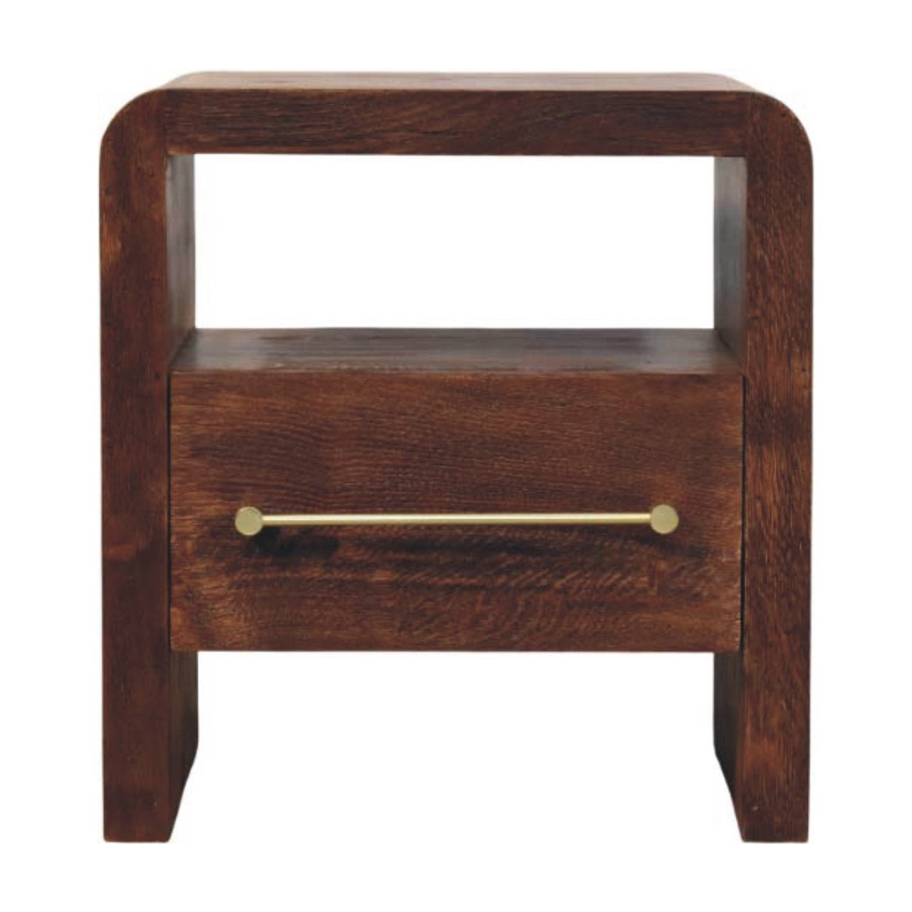 Solid Wood Tiger Oak Open Bedside with Brass Handle,1-Drawer,1 Shelf