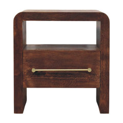 Solid Wood Tiger Oak Open Bedside with Brass Handle,1-Drawer,1 Shelf