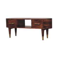 Solid Wood Two-Drawer Open-Slot Media Unit,Brown,1-Shelf
