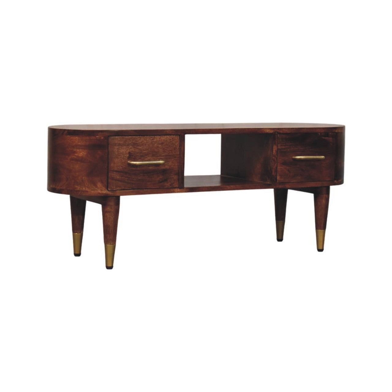 Solid Wood Two-Drawer Open-Slot Media Unit,Brown,1-Shelf