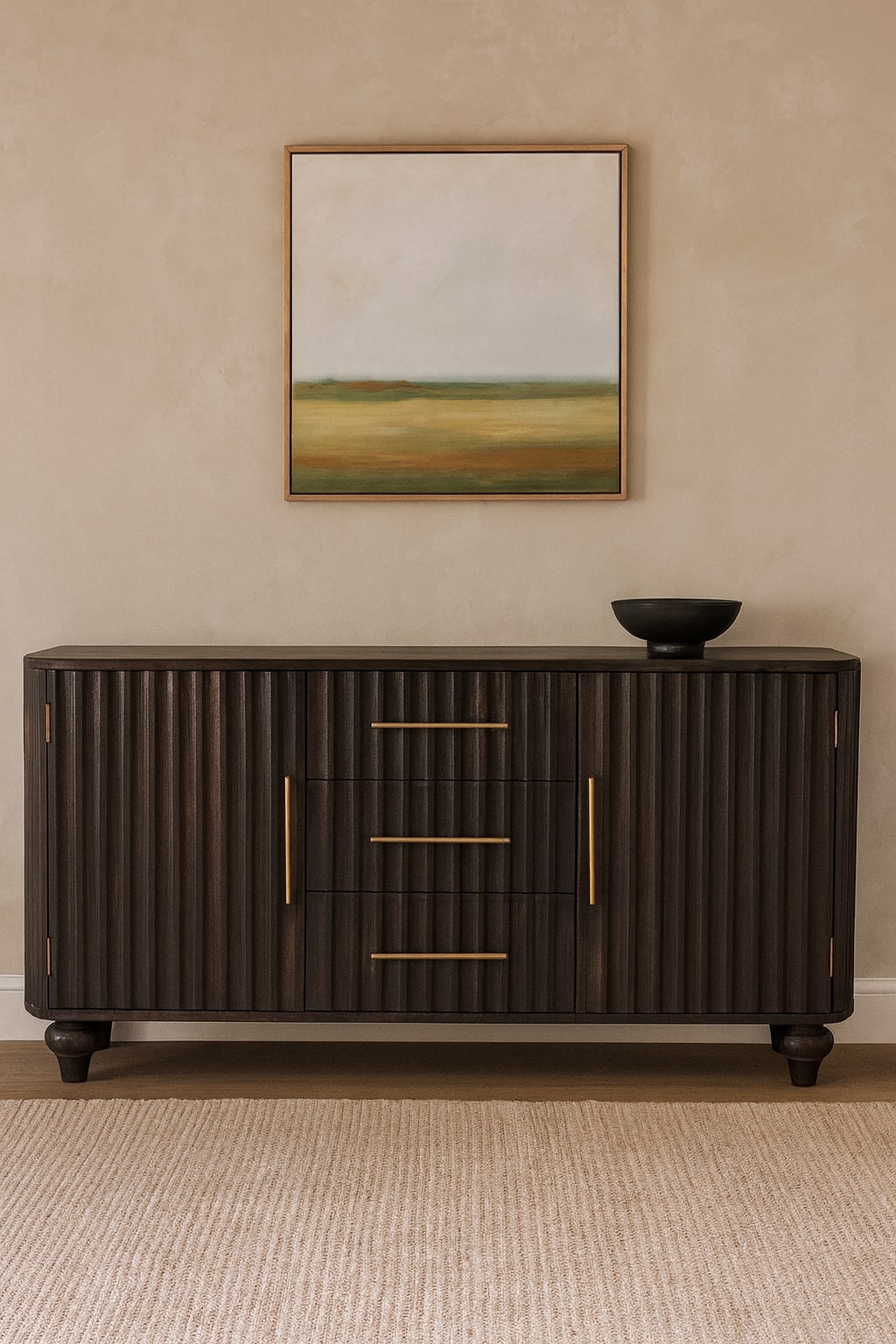 Solid Wood Savoy Sideboard,Grey,2-Doors, 3-Drawers