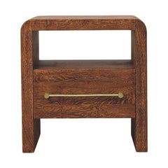 Solid Wood Curved Edge Bedside,Brown,1-Drawer,1-Shelf