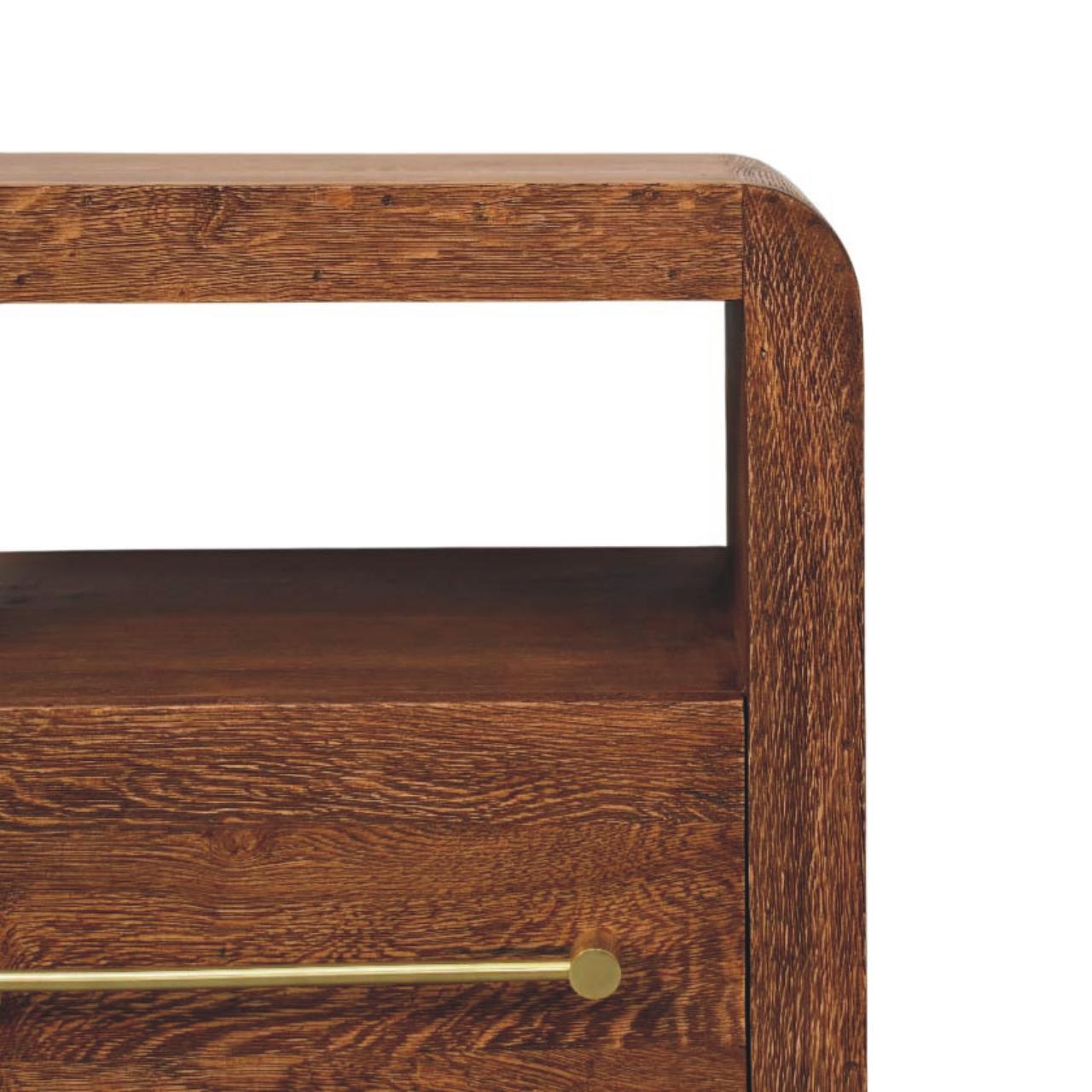 Solid Wood Curved Edge Bedside,Brown,1-Drawer,1-Shelf
