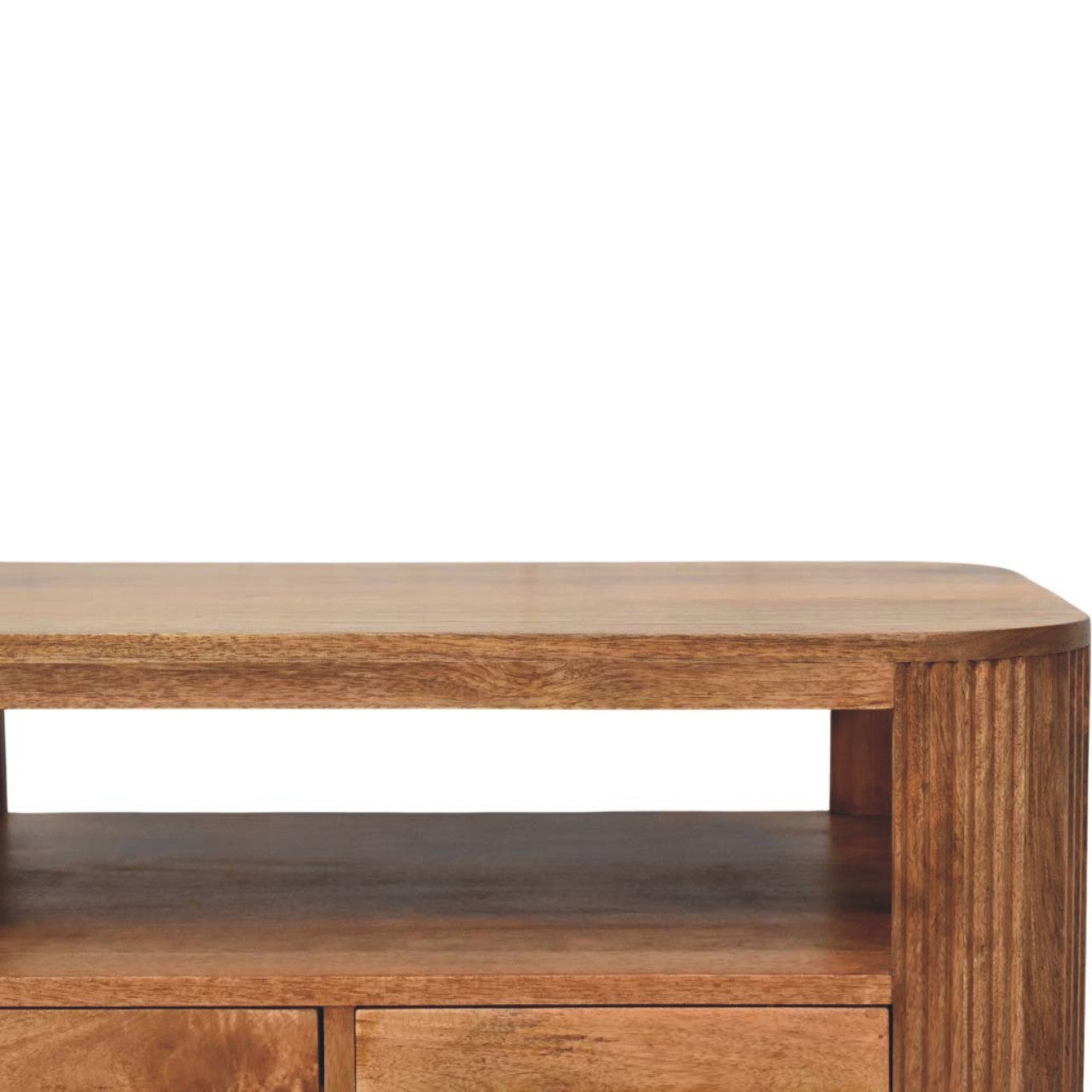 Solid Wood Briarwood Fluted Coffee Table,Beige,1-Shelf,2-Drawers
