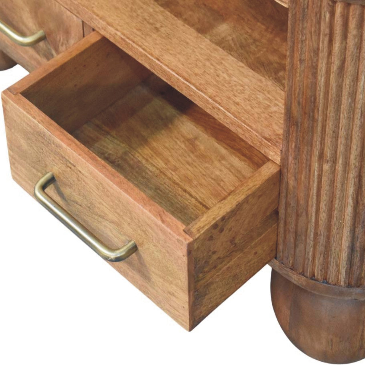 Solid Wood Briarwood Fluted Coffee Table,Beige,1-Shelf,2-Drawers
