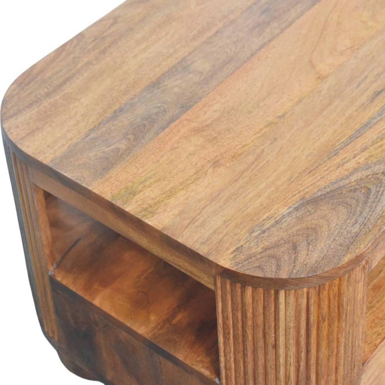 Solid Wood Briarwood Fluted Coffee Table,Beige,1-Shelf,2-Drawers