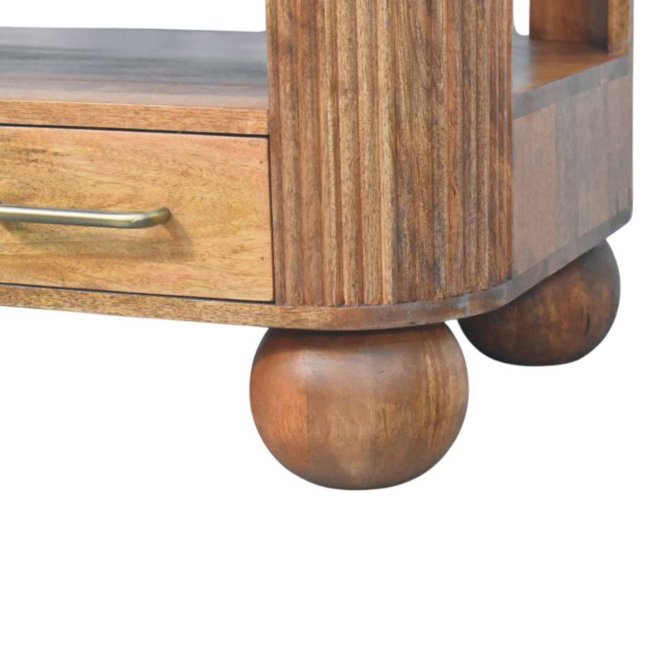 Solid Wood Briarwood Fluted Coffee Table,Beige,1-Shelf,2-Drawers