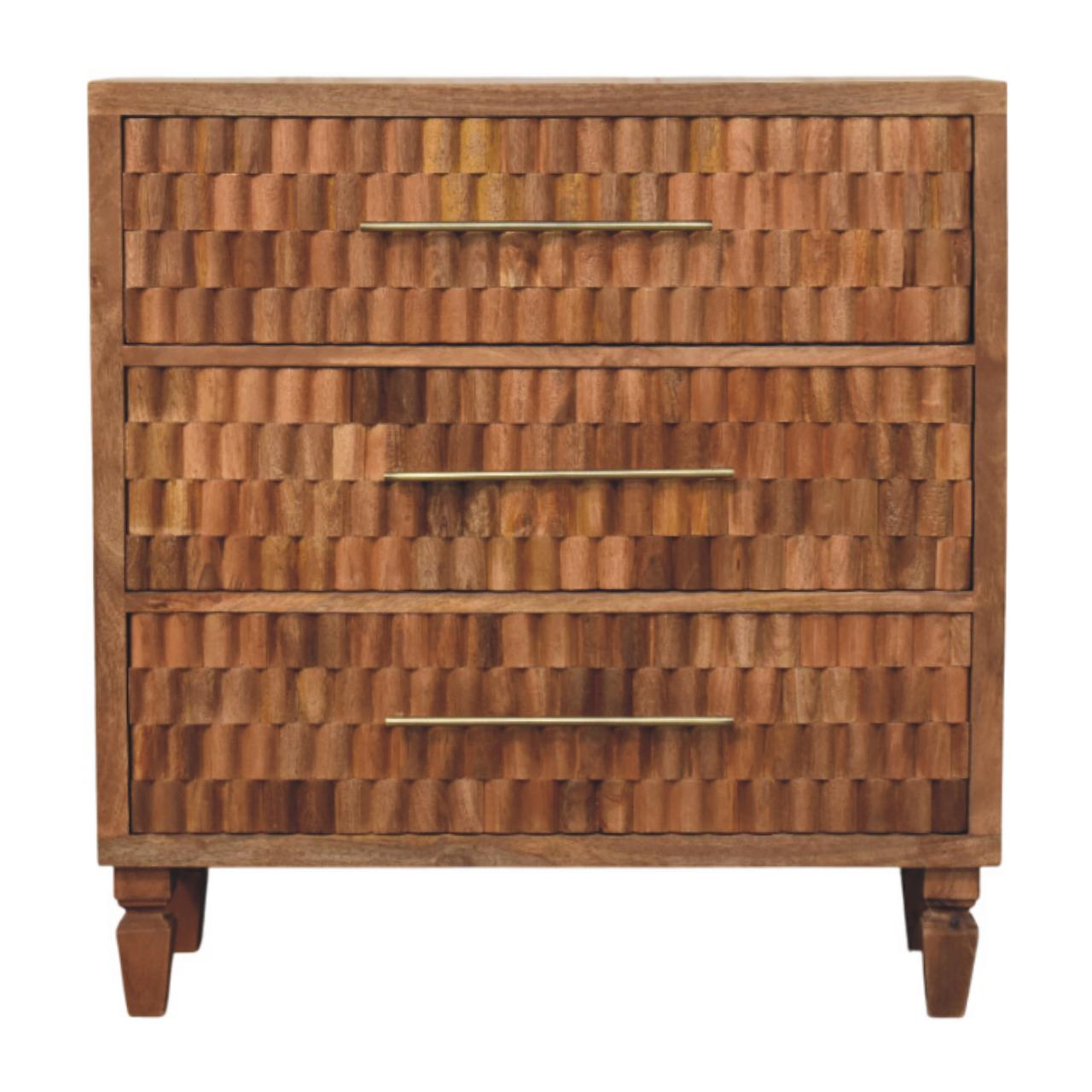 Solid Wood Arno Chest – Teak,Brown,3-Drawers