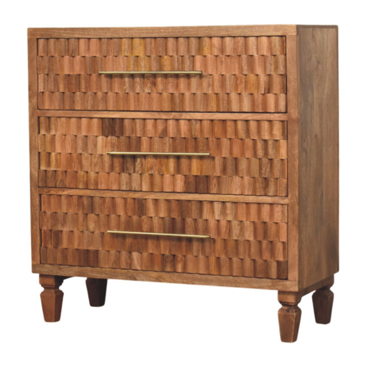 Solid Wood Arno Chest – Teak,Brown,3-Drawers