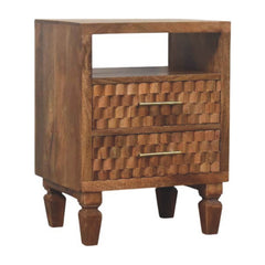 Solid Wood Arno Bedside in Golden Teak,Brown Patter,1-shelf,2-Drawers
