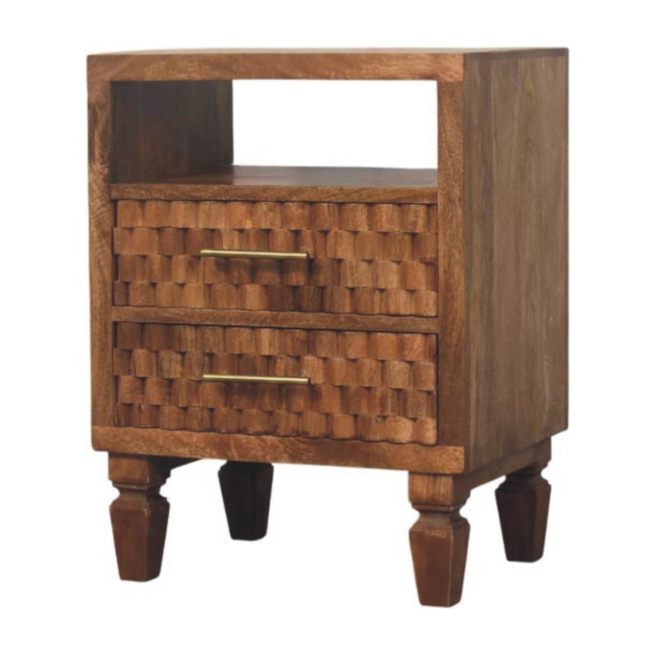 Solid Wood Arno Bedside in Golden Teak,Brown Patter,1-shelf,2-Drawers