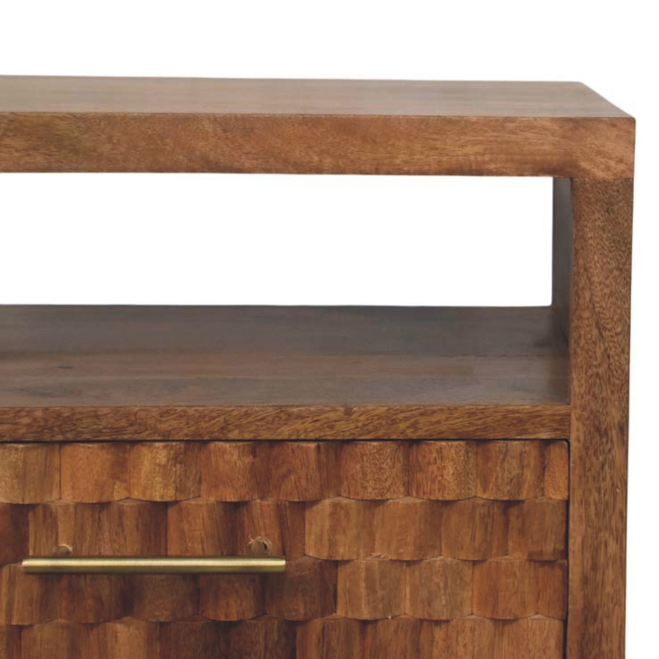 Solid Wood Arno Bedside in Golden Teak,Brown Patter,1-shelf,2-Drawers