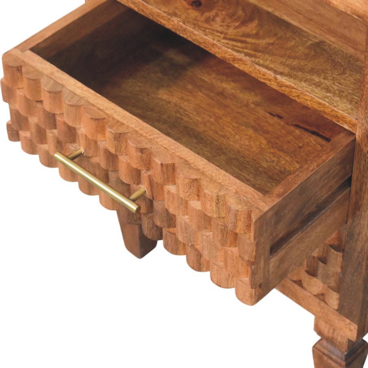 Solid Wood Arno Bedside in Golden Teak,Brown Patter,1-shelf,2-Drawers