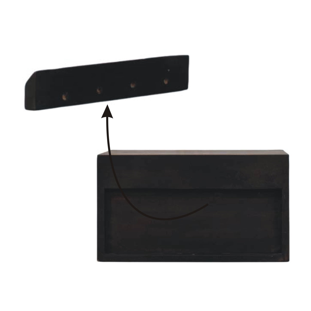 Solid Wood Arno Wall-Mounted Nightstand,Black,1-Shelf,1-Drawers